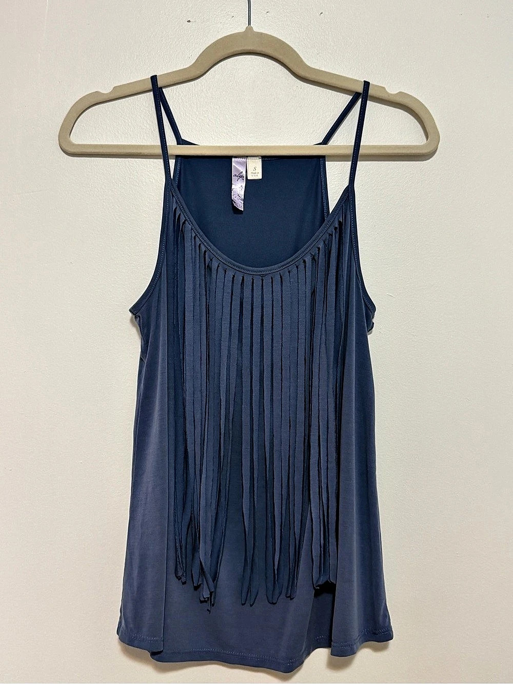 Alya Slate Blue Fringe Cami Tank Top